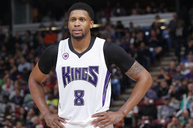 SACRAMENTO, CA - JANUARY 21: Rudy Gay #8 of the Sacramento Kings looks on during the game against the Brooklyn Nets on January 21, 2015 at Sleep Train Arena in Sacramento, California. NOTE TO USER: User expressly acknowledges and agrees that, by downloading and or using this photograph, User is consenting to the terms and conditions of the Getty Images Agreement. Mandatory Copyright Notice: Copyright 2015 NBAE (Photo by Rocky Widner/NBAE via Getty Images)