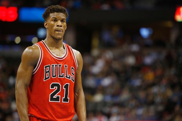 Nov 25, 2014; Denver, CO, USA; Chicago Bulls guard Jimmy Butler (21) during the game against the Denver Nuggets at Pepsi Center. Mandatory Credit: Chris Humphreys-USA TODAY Sports