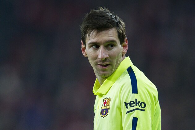 BILBAO, SPAIN - FEBRUARY 08:  Lionel Messi of FC Barcelona reacts during the La Liga match between Athletic Club and FC Barcelona at San Mames Stadium onÊ February 8, 2015 in Bilbao, Spain.  (Photo by Juan Manuel Serrano Arce/Getty Images)