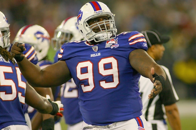 TORONTO, ON - OCTOBER 30: Marcell Dareus #99 of the Buffalo Bills reacts after blocking a field goal attempt by the Washington Redskins  at Rogers Centre on October 30, 2011 in Toronto, Ontario, Canada. Buffalo won 23-0.  (Photo by Rick Stewart/Getty Images)