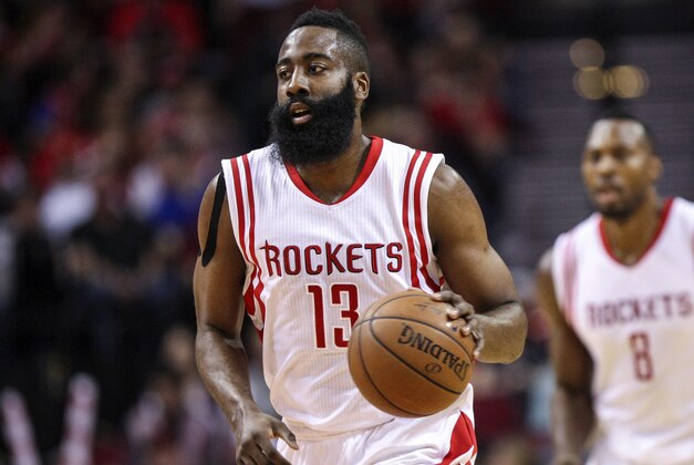 Feb 8, 2015; Houston, TX, USA; Houston Rockets guard James Harden (13) brings the ball up the court during the first quarter against the Portland Trail Blazers at Toyota Center. Mandatory Credit: Troy Taormina-USA TODAY Sports
