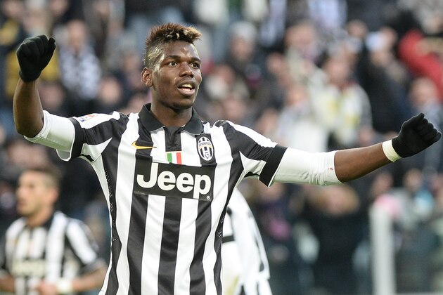 Juventus' Paul Pogba celebrates after scoring during a Serie A soccer match between Juventus and Chievo Verona at the Juventus stadium, in Turin, Italy, Sunday, Jan. 25, 2015. (AP Photo/ Massimo Pinca)