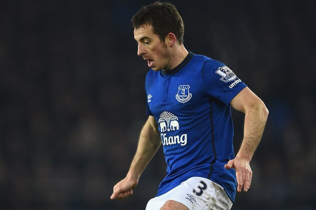LIVERPOOL, ENGLAND - JANUARY 19:  Leighton Baines of Everton in action during the Barclays Premier League match between Everton and West Bromwich Albion at Goodison Park on January 19, 2015 in Liverpool, England.  (Photo by Laurence Griffiths/Getty Images)