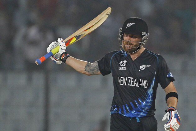 New Zealand's captain Brendon McCullum acknowledges the crowed after scoring a half century during their ICC Twenty20 Cricket World Cup match in Chittagong, Bangladesh, Saturday, March 29, 2014. (AP Photo/A.M. Ahad)