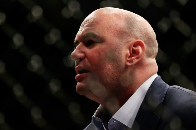 LAS VEGAS, NV - DECEMBER 06: UFC President Dana White looks on following a lightweight title bout between Anthony Pettis and Gilbert Menendez during the UFC 181 event at the Mandalay Bay Events Center on December 6, 2014 in Las Vegas, Nevada.  (Photo by Alex Trautwig/Getty Images)