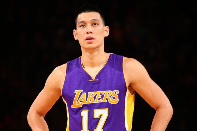 NEW YORK, NY -  FEBRUARY 2: Jeremy Lin #17 of the Los Angeles Lakers during the game against the New York Knicks on February 2, 2015 at Madison Square Garden in New York, New York . NOTE TO USER: User expressly acknowledges and agrees that, by downloading and or using this Photograph, user is consenting to the terms and conditions of the Getty Images License Agreement. Mandatory Copyright Notice: Copyright 2015 NBAE (Photo by Nathaniel S. Butler./NBAE via Getty Images)