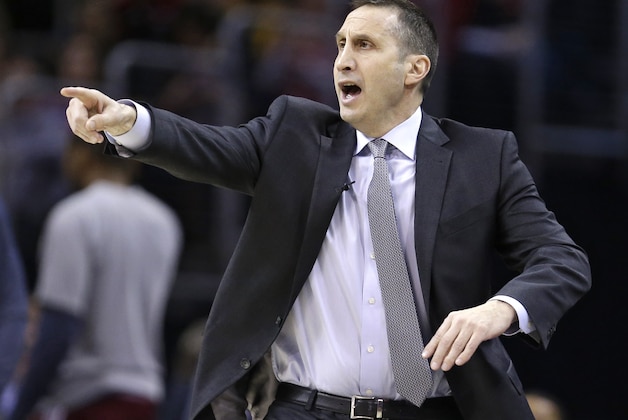 Cleveland Cavaliers head coach David Blatt yells to players during the first quarter of an NBA basketball game against the Los Angeles Clippers Thursday, Feb. 5, 2015, in Cleveland. The Cavaliers defeated the Clippers 105-94. (AP Photo/Tony Dejak)