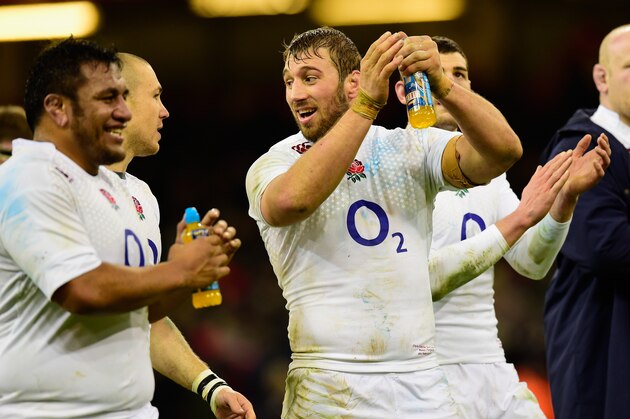 CARDIFF, WALES - FEBRUARY 06:  England captain Chris Robshaw celebrates with Mako Vunipola after the RBS Six Nations match between Wales and England at Millenium Stadium on February 6, 2015 in Cardiff, Wales.  (Photo by Stu Forster/Getty Images)