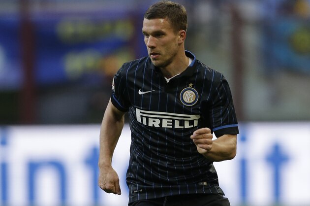Inter Milan’s Liukas Podolski controls the ball during a Serie A soccer match between Inter Milan and Torino, at the San Siro stadium in Milan, Italy, Sunday, Jan.25, 2015. (AP Photo/Luca Bruno)