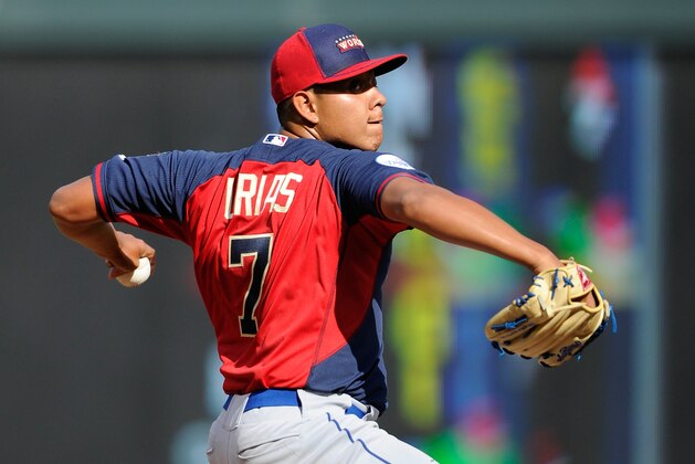 MINNEAPOLIS, MN - JULY 13:  Julio Urias of the World Team during the SiriusXM All-Star Futures Game at Target Field on July 13, 2014 in Minneapolis, Minnesota.  (Photo by Hannah Foslien/Getty Images)