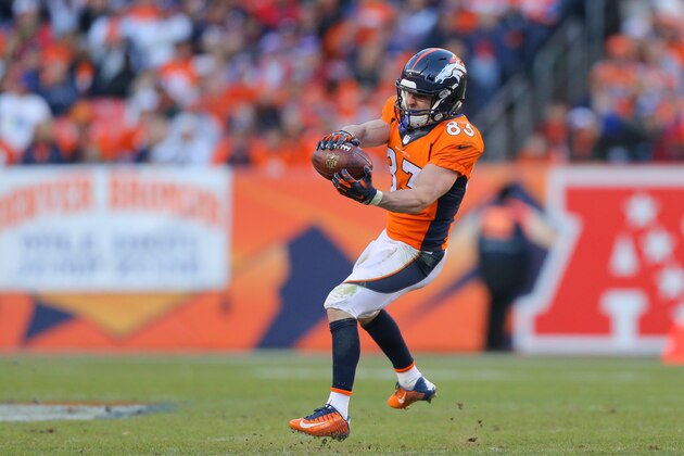 DENVER, CO - DECEMBER 7:  Wide receiver Wes Welker #83 of the Denver Broncos catches a pass against the Buffalo Bills at Sports Authority Field Field at Mile High on December 7, 2014 in Denver, Colorado. The Broncos defeated the Bills 24-17. (Photo by Justin Edmonds/Getty Images)