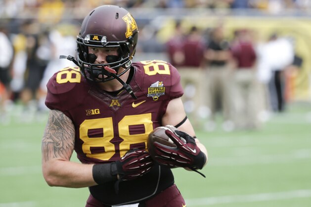 Minnesota tight end Maxx Williams (88) warms up before the Citrus Bowl NCAA college football game against Missouri in Orlando, Fla., Thursday, Jan. 1, 2015. (AP Photo/John Raoux)