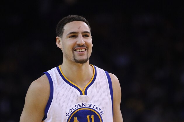 OAKLAND, CA - JANUARY 25:  Klay Thompson #11 of the Golden State Warriors stands on the court during their game against the Boston Celtics at ORACLE Arena on January 25, 2015 in Oakland, California. NOTE TO USER: User expressly acknowledges and agrees that, by downloading and or using this photograph, User is consenting to the terms and conditions of the Getty Images License Agreement.  (Photo by Ezra Shaw/Getty Images)