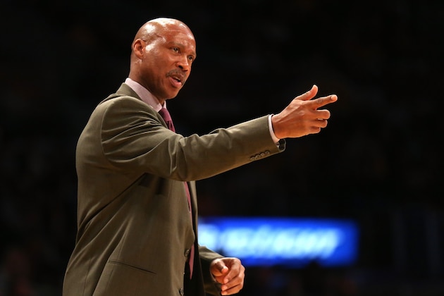 LOS ANGELES, CA - FEBRUARY 10:  Head coach Byron Scott of the Los Angeles Lakers gestures in the game against the Denver Nuggets at Staples Center on February 10, 2015 in Los Angeles, California.  The Nuggets won 106-96.  NOTE TO USER: User expressly acknowledges and agrees that, by downloading and or using this photograph, User is consenting to the terms and conditions of the Getty Images License Agreement.  (Photo by Stephen Dunn/Getty Images)