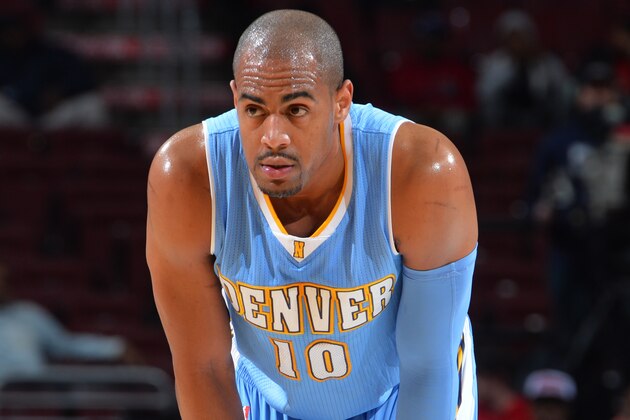 PHILADELPHIA, PA - FEBRUARY 3:  Arron Afflalo #10 of the Denver Nuggets looks on against the Philadelphia 76ers at Wells Fargo Center on February 3, 2015 in Philadelphia, Pennsylvania NOTE TO USER: User expressly acknowledges and agrees that, by downloading and/or using this Photograph, user is consenting to the terms and conditions of the Getty Images License Agreement. Mandatory Copyright Notice: Copyright 2015 NBAE (Photo by Jesse D. Garrabrant/NBAE via Getty Images)