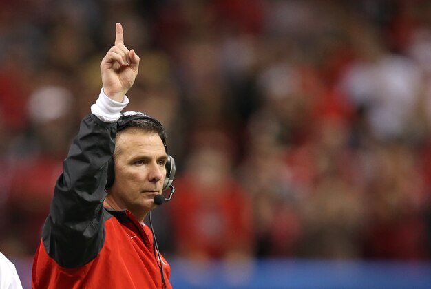 Jan 1, 2015; New Orleans, LA, USA; Ohio State Buckeyes head coach Urban Meyer gestures on the sidelines in their game against the Alabama Crimson Tide in the third quarter of the 2015 Sugar Bowl at Mercedes-Benz Superdome. Mandatory Credit: Chuck Cook-USA TODAY Sports