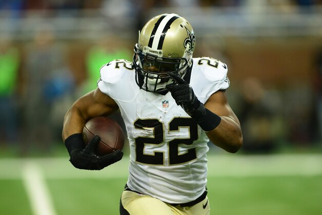 Oct 19, 2014; Detroit, MI, USA; New Orleans Saints running back Mark Ingram (22) against the Detroit Lions at Ford Field. Lions defeated the Saints 24-23. Mandatory Credit: Andrew Weber-USA TODAY Sports