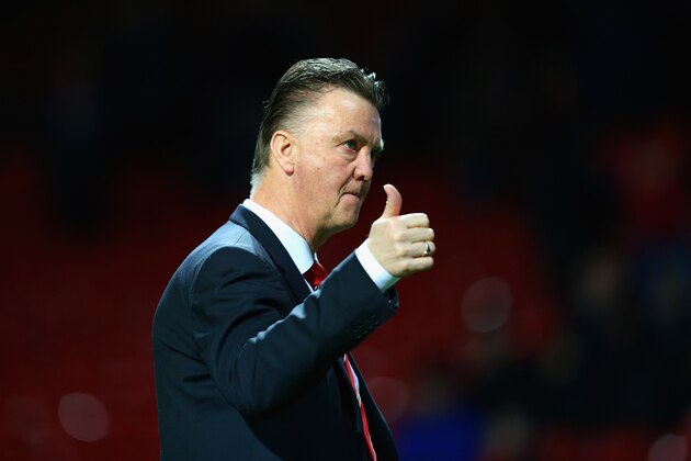 MANCHESTER, ENGLAND - FEBRUARY 03:  Manager Louis van Gaal of Manchester United gives the thumbs up during the FA Cup Fourth round replay match between Manchester United and Cambridge United at Old Trafford on February 3, 2015 in Manchester, England.  (Photo by Clive Mason/Getty Images)