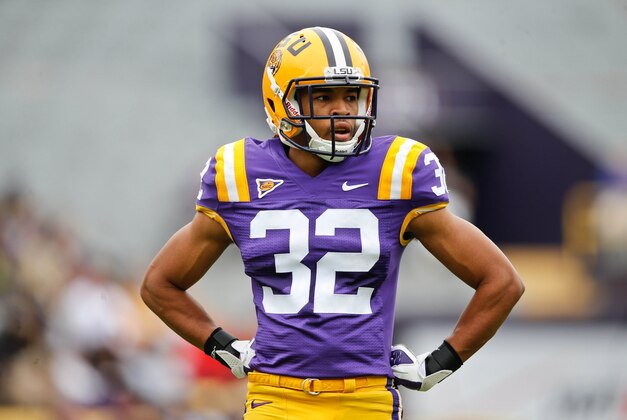 Apr 5, 2014; Baton Rouge, LA, USA; LSU Tigers cornerback Jalen Collins (32) during the 2014 spring game at Tiger Stadium. Mandatory Credit: Derick E. Hingle-USA TODAY Sports