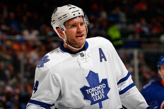 UNIONDALE, NY - FEBRUARY 12:  Cody Franson #4 of the Toronto Maple Leafs skates against the New York Islanders at Nassau Veterans Memorial Coliseum on February 12, 2015 in Uniondale, New York. The New York Islanders defeated the Toronto Maple Leafs 3-2.  (Photo by Mike Stobe/NHLI via Getty Images)