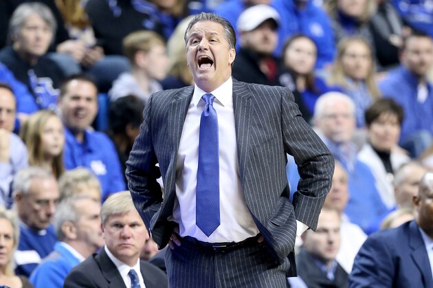LEXINGTON, KY - FEBRUARY 14:  John Calipari the head coach of the Kentucky Wildcats gives instructions to his team during the game against the South Carolina Gamecocks at Rupp Arena on February 14, 2015 in Lexington, Kentucky.  (Photo by Andy Lyons/Getty Images)