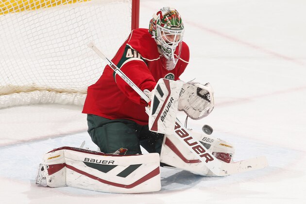 ST. PAUL, MN - FEBRUARY 07: Devan Dubnyk #40 of the Minnesota Wild makes a save against the Colorado Avalanche during the game on February 7, 2015 at the Xcel Energy Center in St. Paul, Minnesota. (Photo by Bruce Kluckhohn/NHLI via Getty Images)