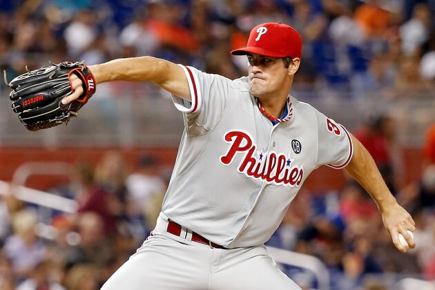 MIAMI, FL - SEPTEMBER 23:  Cole Hamels #35 of the Philadelphia Phillies pitches during the third inning of the game against the Miami Marlins at Marlins Park on September 23, 2014 in Miami, Florida.  (Photo by Rob Foldy/Getty Images)