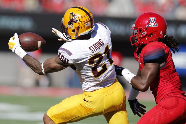 Arizona State wide receiver Jaelen Strong (21) during the second half of an NCAA college football game against Arizona, Friday, Nov. 28, 2014, in Tucson, Ariz. (AP Photo/Rick Scuteri)
