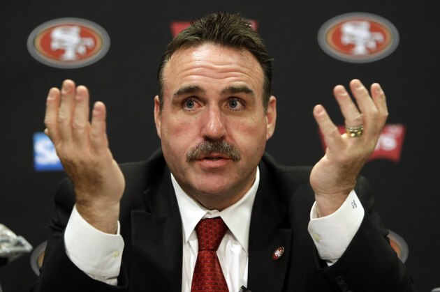 San Francisco 49ers Head coach Jim Tomsula during an NFL football press conference Thursday, Jan. 15, 2015, in Santa Clara, Calif. (AP Photo/Marcio Jose Sanchez)