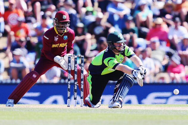 NELSON, NEW ZEALAND - FEBRUARY 16: Paul Stirling of Ireland bats during the 2015 ICC Cricket World Cup match between the West Indies and Ireland at Saxton Field on February 16, 2015 in Nelson, New Zealand.  (Photo by Hannah Peters/Getty Images)