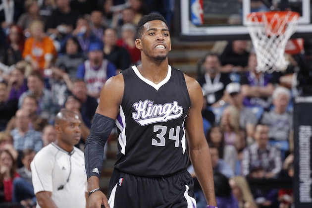 SACRAMENTO, CA - FEBRUARY 5: Jason Thompson #34 of the Sacramento Kings looks on during the game against the Dallas Mavericks on February 5, 2015 at Sleep Train Arena in Sacramento, California. NOTE TO USER: User expressly acknowledges and agrees that, by downloading and or using this photograph, User is consenting to the terms and conditions of the Getty Images Agreement. Mandatory Copyright Notice: Copyright 2015 NBAE (Photo by Rocky Widner/NBAE via Getty Images)