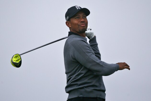 Tiger Woods hits an errant drive on the second hole during the pro-am at the Farmer Insurance Open golf tournament at Torrey Pines, Wednesday, Feb. 4, 2015, in San Diego. (AP Photo/Lenny Ignelzi)