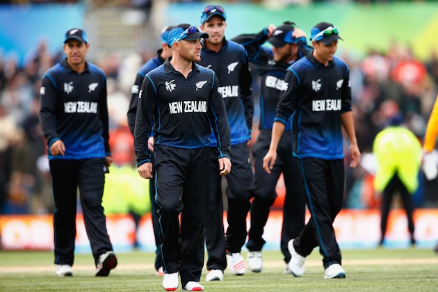CHRISTCHURCH, NEW ZEALAND - FEBRUARY 14:  Brendon McCullum of New Zealand leads the team off the field following the 2015 ICC Cricket World Cup match between Sri Lanka and New Zealand at Hagley Oval on February 14, 2015 in Christchurch, New Zealand.  (Photo by Phil Walter/Getty Images)