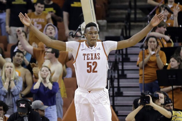 Texas’ Myles Turner (52) during the second half of an NCAA college basketball game against Texas Tech, Saturday, Feb. 14, 2015, in Austin, Texas. Texas won 56-41.(AP Photo/Eric Gay)