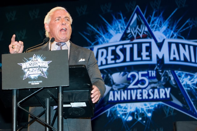 Wrestler Ric Flair attends the 25th Anniversary of WrestleMania press conference at the Hard Rock Cafe, Tuesday, March 31, 2009, in New York. (AP Photo/Charles Sykes)