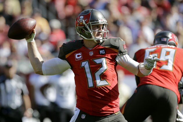 Tampa Bay Buccaneers quarterback Josh McCown (12) throws a pass against the New Orleans Saints during the first quarter of an NFL football game Sunday, Dec. 28, 2014, in Tampa, Fla. (AP Photo/Chris O'Meara)