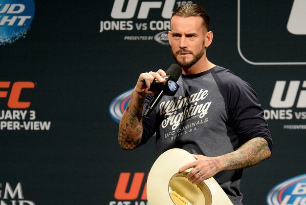 Jan 2, 2015; Las Vegas, NV, USA; Former WWE star Phil CM Punk Brooks is the featured guest for the UFC 182 Q&A session Friday evening before the start of the weigh-ins at the MGM Grand Garden Arena. Mandatory Credit: Jayne Kamin-Oncea-USA TODAY Sports