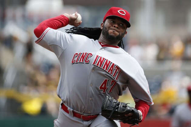 Cincinnati Reds starting pitcher Johnny Cueto delivers during the fifth inning of a baseball game against the Pittsburgh Pirates in Pittsburgh Sunday, Aug. 31, 2014. Cueto pitched eight innings and earned his sixteenth win of the season in the 3-2 Reds win.(AP Photo/Gene J. Puskar)