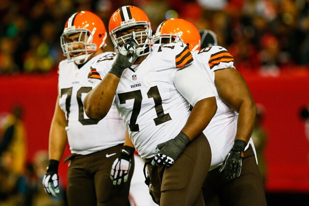 ATLANTA, GA - NOVEMBER 23: Ahtyba Rubin #71 of the Cleveland Browns celebtates a sack in the first half against the Atlanta Falcons at Georgia Dome on November 23, 2014 in Atlanta, Georgia.  (Photo by Kevin C. Cox/Getty Images)