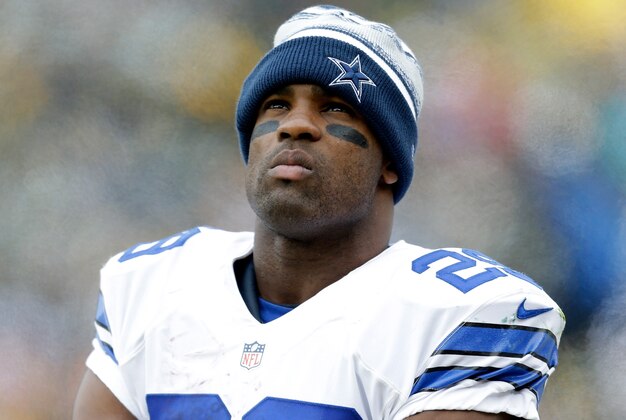 GREEN BAY, WI - JANUARY 11:   DeMarco Murray #29 of the Dallas Cowboys stands on the sideline during the game against the Green Bay Packers during the 2015 NFC Divisional Playoff game at Lambeau Field on January 11, 2015 in Green Bay, Wisconsin.  (Photo by Mike McGinnis/Getty Images)
