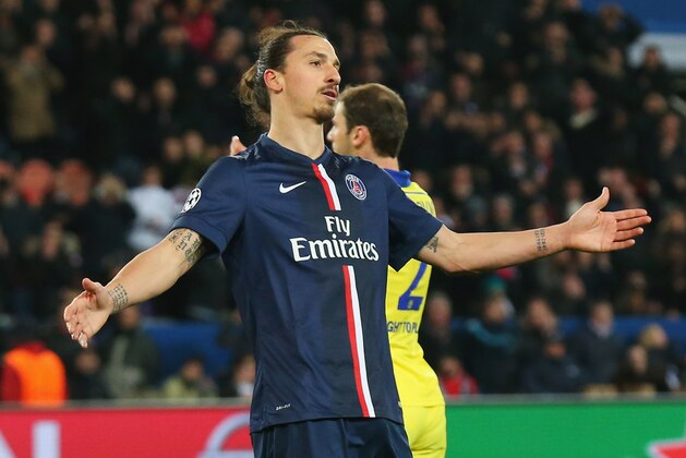 PARIS, FRANCE - FEBRUARY 17:  Zlatan Ibrahimovic of Paris Saint-Germain reacts during the UEFA Champions League Round of 16 match between Paris Saint-Germain and Chelsea at Parc des Princes on February 17, 2015 in Paris, France.  (Photo by Alex Livesey/Getty Images)
