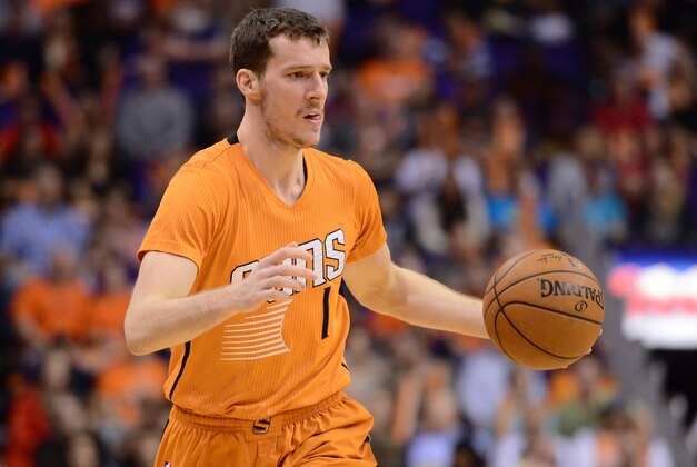 Feb 6, 2015; Phoenix, AZ, USA; Phoenix Suns guard Goran Dragic (1) dribbles against the Utah Jazz at US Airways Center. Mandatory Credit: Joe Camporeale-USA TODAY Sports