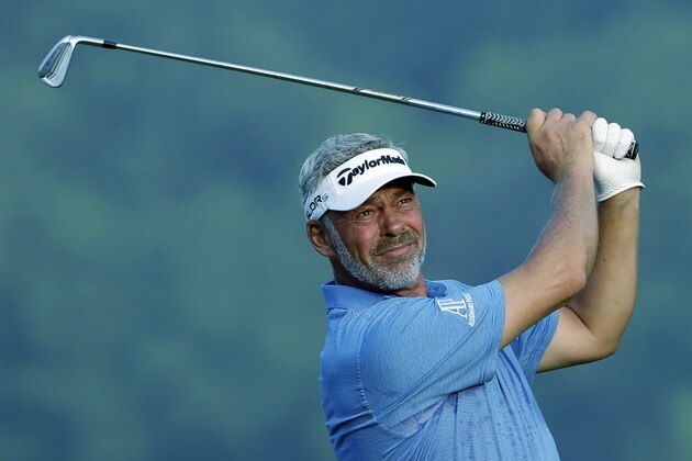FILE- In this file photo dated Wednesday, Aug. 6, 2014, Darren Clarke, of Northern Ireland, during a practice round for the PGA Championship golf tournament at Valhalla Golf Club in Louisville, Ky. USA.  Darren Clarke has been selected as the captain of the European team for the 2016 Ryder Cup, the European Tour announced Wednesday Feb. 18, 2015, after receiving overwhelming support from key players for Clarke.  (AP Photo/David J. Phillip, FILE)