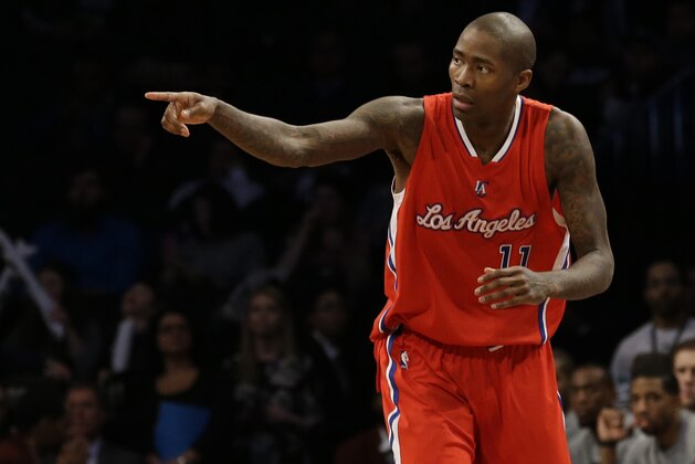 Los Angeles Clippers guard Jamal Crawford gestures after scoring a goal during the second half of NBA basketball game against the Brooklyn Nets, Monday, Feb. 2, 2015, in New York. The Nets won 102-100. (AP Photo/Mary Altaffer)