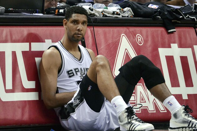 San Antonio Spurs forward Tim Duncan waits to enter the NBA basketball game against the Orland Magic, during the first half, Wednesday, Feb. 4, 2015, in San Antonio. San Antonio won 110-103. (AP Photo/Darren Abate)