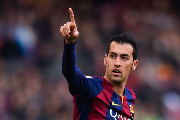 BARCELONA, SPAIN - DECEMBER 20:  Sergio Busquets of FC Barcelona reacts during the La Liga match between FC Barcelona and Cordoba CF at Camp Nou on December 20, 2014 in Barcelona, Spain.  (Photo by David Ramos/Getty Images)