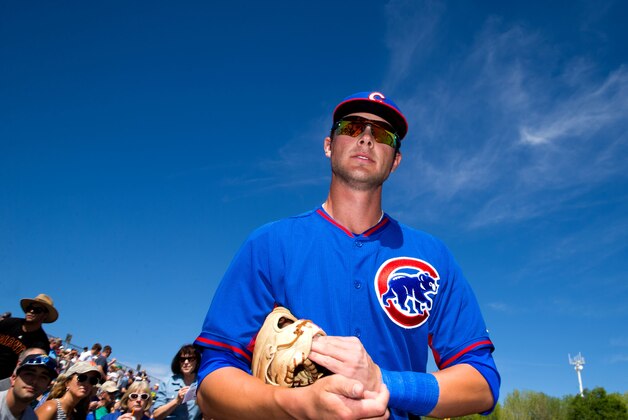 Mar 10, 2014; Scottsdale, AZ, USA; Chicago Cubs third baseman Kris Bryant prior to the game against the San Francisco Giants at Scottsdale Stadium. Mandatory Credit: Mark J. Rebilas-USA TODAY Sports