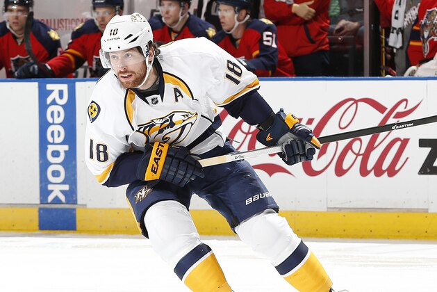 SUNRISE, FL - FEBRUARY 8: James Neal #18 of the Nashville Predators skates during first period action against the Florida Panthers at the BB&T Center on February 8, 2015 in Sunrise, Florida. The Predators defeated the Panthers 3-2 in a shootout. (Photo by Joel Auerbach/Getty Images)