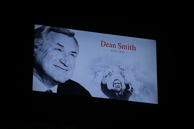 SACRAMENTO, CA - FEBRUARY 8: The Sacramento Kings honor the late Dean Smith during a break in action against the Phoenix Suns  at Sleep Train Arena on February 8, 2015 in Sacramento, California. NOTE TO USER: User expressly acknowledges and agrees that, by downloading and or using this photograph, User is consenting to the terms and conditions of the Getty Images Agreement. Mandatory Copyright Notice: Copyright 2015 NBAE (Photo by Rocky Widner/NBAE via Getty Images)