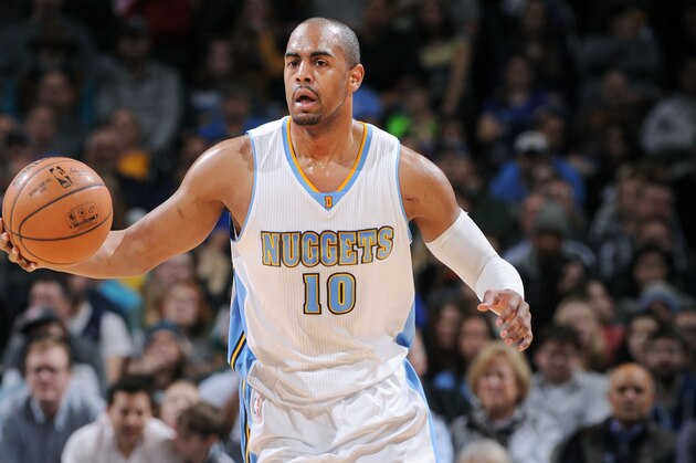 DENVER, CO-  JANUARY 17: Arron Afflalo #10 of the Denver Nuggets drives up the court against the Minnesota Timberwolves during the game on January 17, 2015 at Pepsi Center in Denver, Colorado. NOTE TO USER: User expressly acknowledges and agrees that, by downloading and or using this Photograph, user is consenting to the terms and conditions of the Getty Images License Agreement. Mandatory Copyright Notice: Copyright 2015 NBAE (Photo by Garrett Ellwood/NBAE via Getty Images)